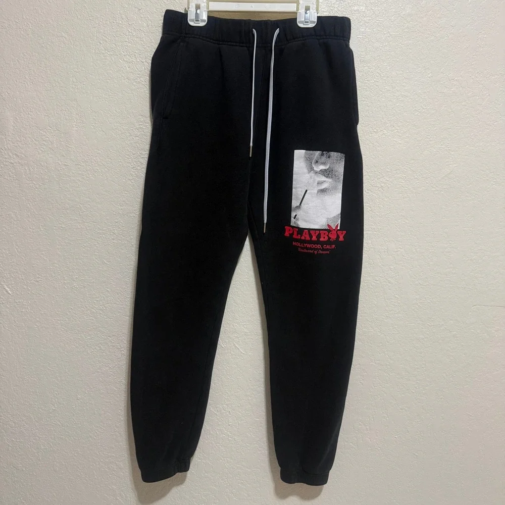 Playboy by PacSun Mens Black Graphic Sweatpant Joggers Small Boulevard of Dreams